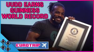 Xavier Woods accepting award for UpUpDownDown