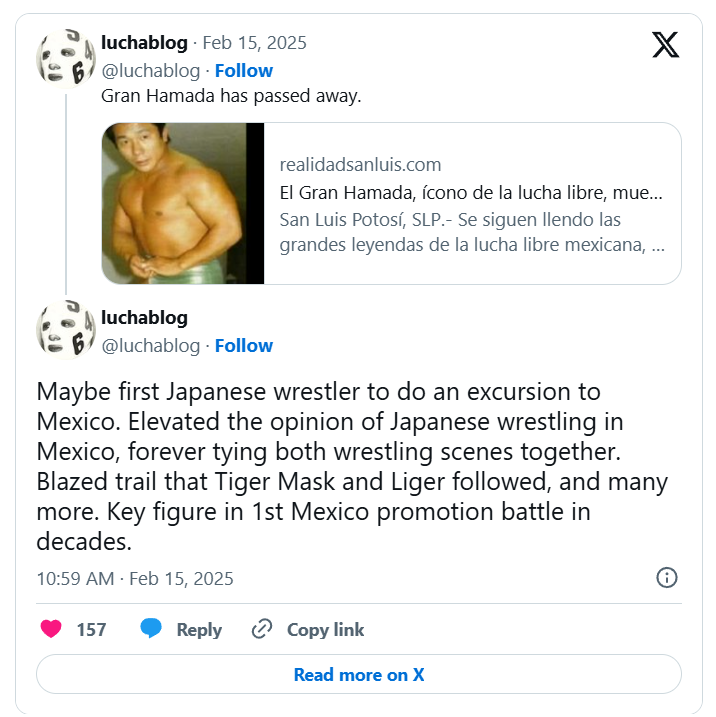 Gran Hamada, founder of Universal Lucha Libre has passed away