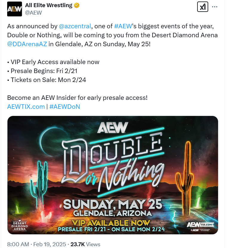 AEW’s Double or Nothing PPV to take place outside of Las Vegas